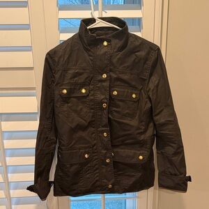 J.Crew Moss Brown Waxed Cotton Field Jacket with Gold Accents